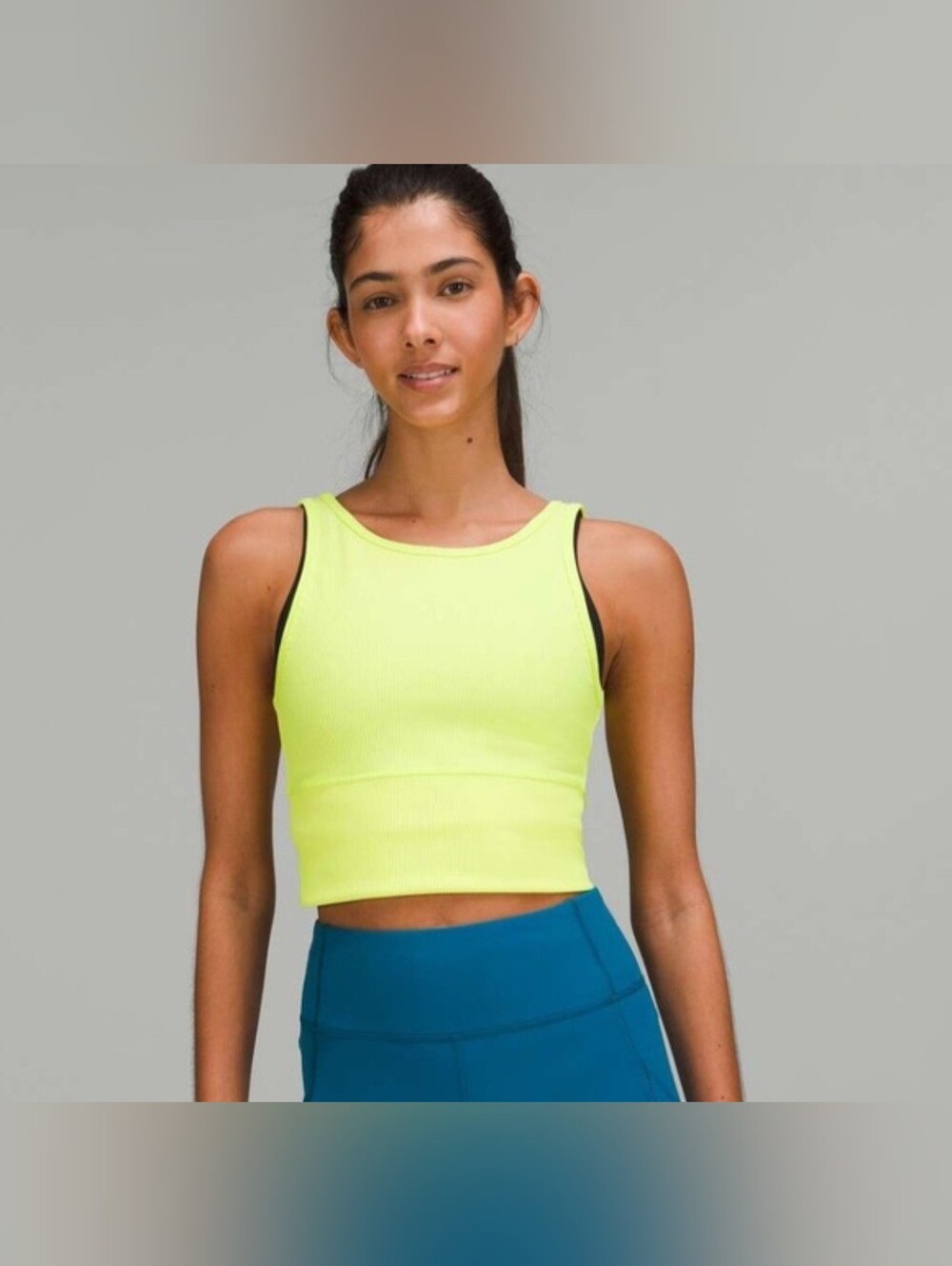 Lululemon Power Pivot Tank Ribbed Cropped Size 0 Electric Yellow Athleisure